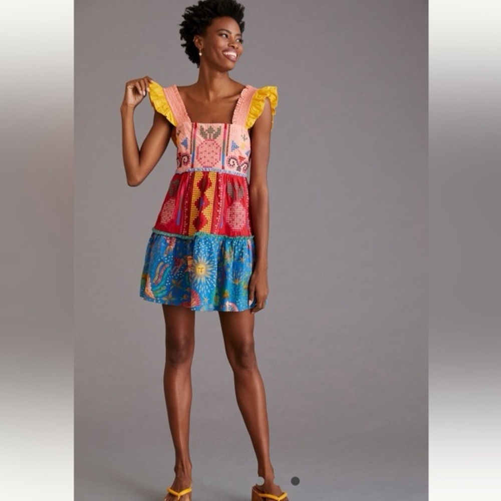 Farm Rio Colorful Patchwork Sleeveless Dress